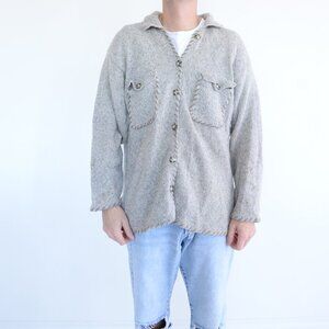 Vintage Eddie Bauer Taupe 85% Wool Button Up Knit Cardigan Sweater Medium